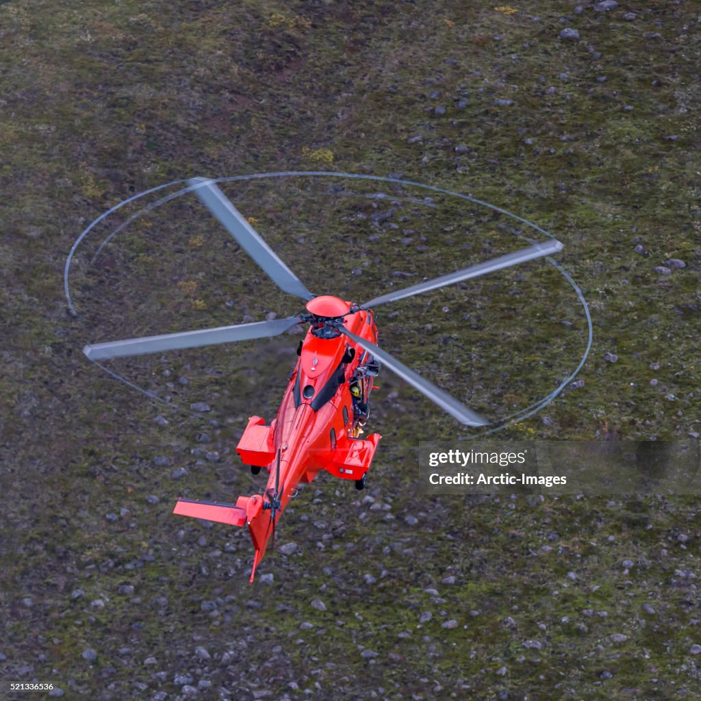Helicopter flying, Iceland