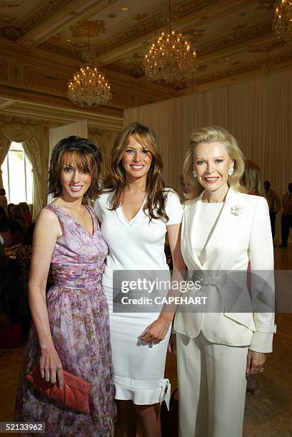Ines Knauss, Melania Trump, and Audrey Gruss attend the Valentino Fashion Luncheon benefitting Boy's Club of New York at Mar-a-Lago February 4, 2005...