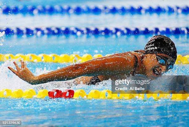 Daynara L Ferreira de Paula of Brazil swims during the Women's 100m Butterfly heats at the Aquece Rio Test Event for the Rio 2016 Olympics at the...