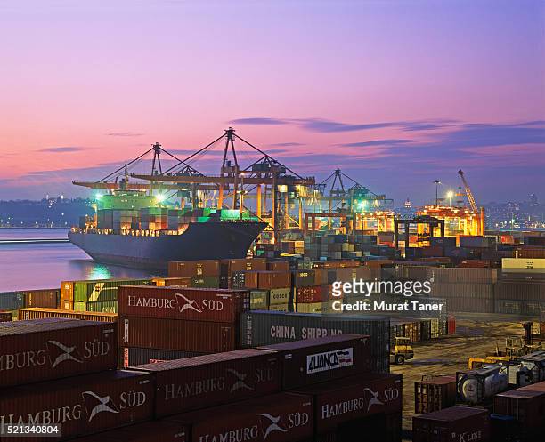 container port in instanbul - river logo stock pictures, royalty-free photos & images