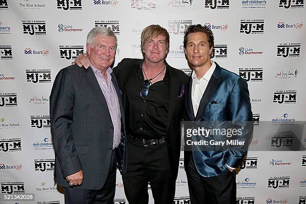 Mack Brown, Jack Ingram and Matthew McConaughey attend the 4th annual Mack, Jack & McConaughey Gala at ACL Live on April 14, 2016 in Austin, Texas.
