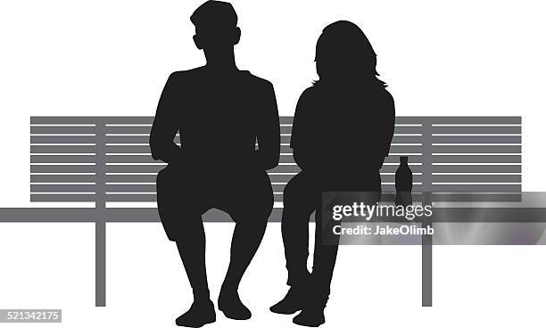 stockillustraties, clipart, cartoons en iconen met two people sitting on bench - jong koppel