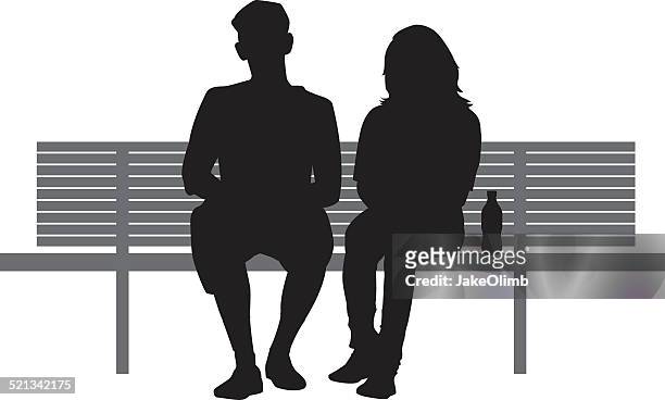 ilustrações, clipart, desenhos animados e ícones de duas pessoas sentado no banco - sentando