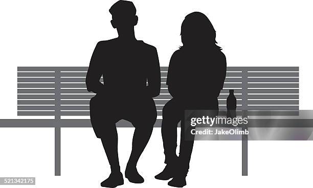 two people sitting on bench - young couple stock illustrations