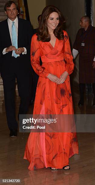 Catherine, Duchess of Cambridge attends a reception celebrating UK and Bhutanese friendship and cooperation at the Taj Hotel on April 15, 2016 in...