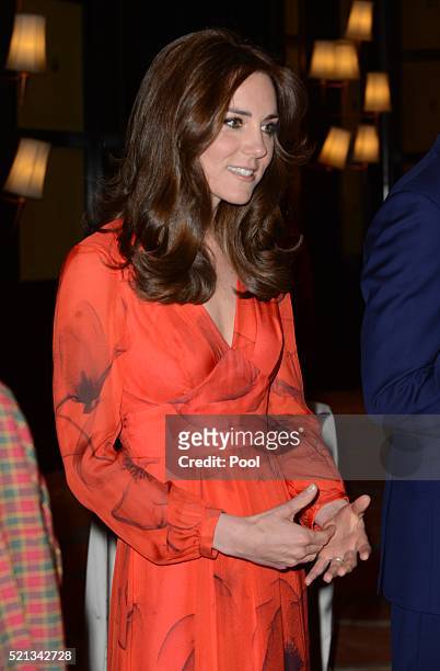 Catherine, Duchess of Cambridge attends a reception celebrating UK and Bhutanese friendship and cooperation at the Taj Hotel on April 15, 2016 in...
