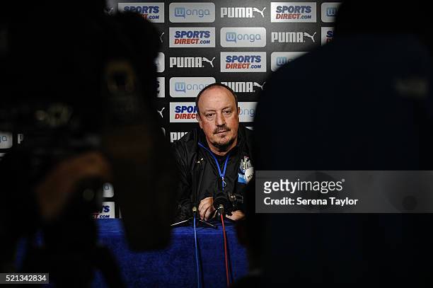 Newcastle's Manager Rafael Benitez during the Press conference after the Newcastle United Training session at The Newcastle United Training Centre on...