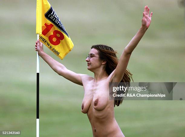 Best quality available) Streaker on the 18th green at the Open Championships July 2000 at St. Andrews in Scotland