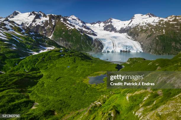 aerial of portage glacier - prince william sound stock-fotos und bilder