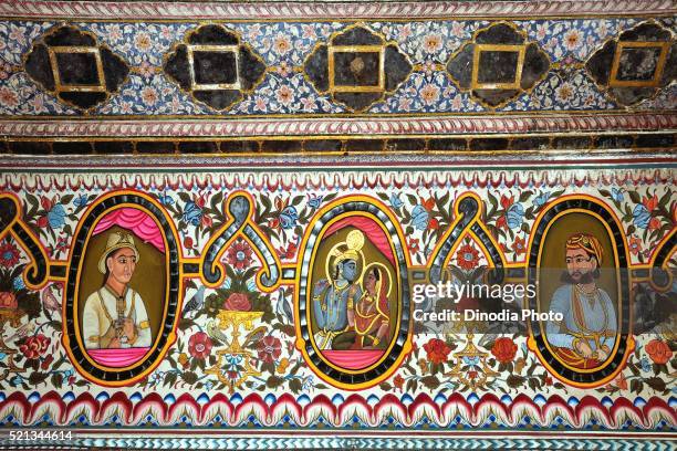 paintings on wall of haveli, fatehpur shekhavati, rajasthan, india - painted image paintings art stock pictures, royalty-free photos & images