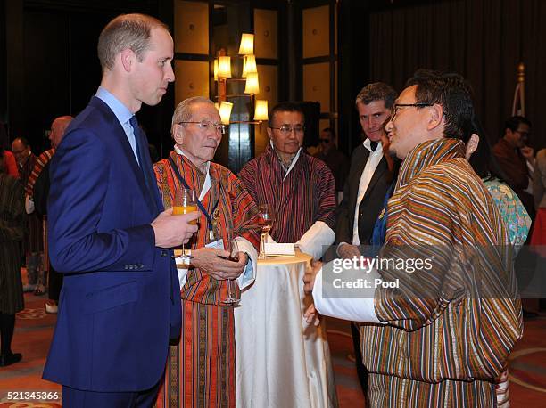 Prince William, Duke of Cambridge attends a reception celebrating UK and Bhutanese friendship and cooperation at the Taj Hotel on April 15, 2016 in...