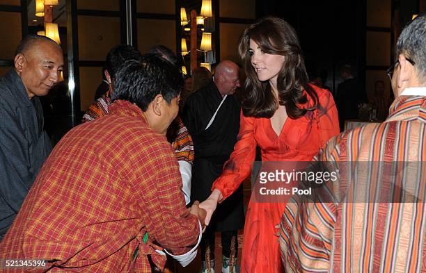 Catherine, Duchess of Cambridge attends a reception celebrating UK and Bhutanese friendship and cooperation at the Taj Hotel on April 15, 2016 in...