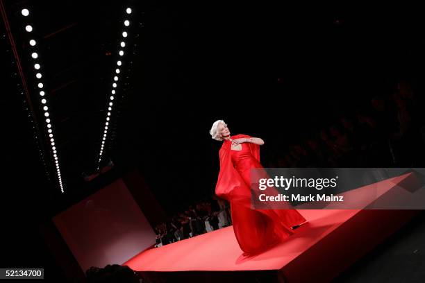 Carmen Dell'Orefice walks the runway at the Heart Truth Red Dress Collection Show during the Olympus Fashion Week at Bryant Park February 4, 2005 in...