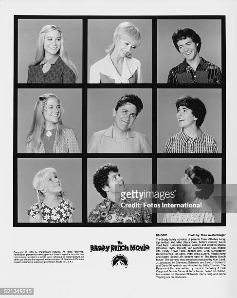 The cast of 'The Brady Bunch Movie', directed by Betty Thomas, 1995. The film is based on the earlier American TV series 'The Brady Bunch'. Top row :...