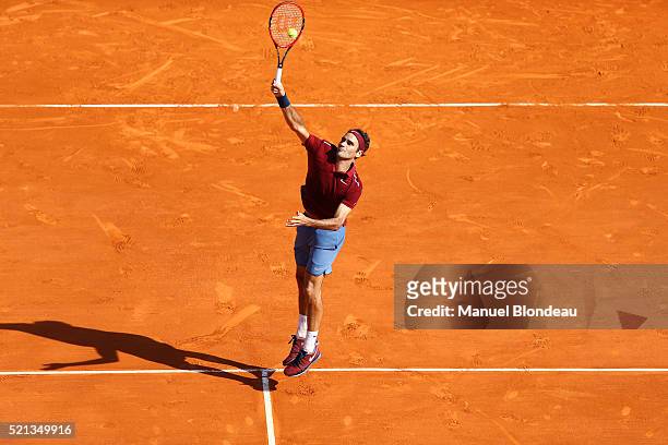 Roger Federer of Switzerland during the day six of the Monte Carlo Rolex Masters tennis at Monte Carlo on April 15, 2016 in Monaco, Monaco.