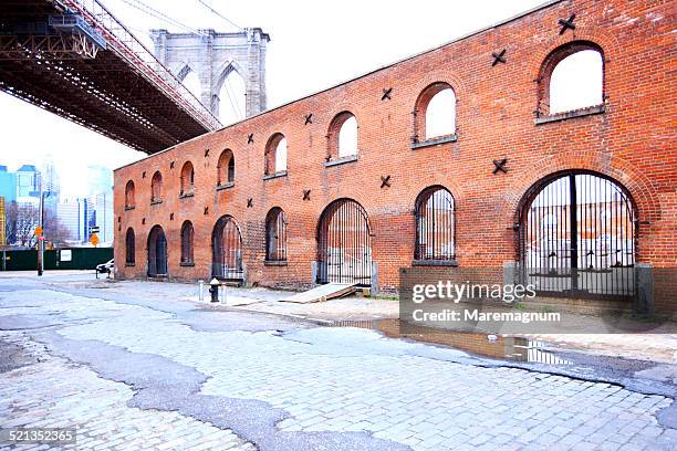 dumbo area near brooklyn and manhattan bridge - dumbo new york stock pictures, royalty-free photos & images