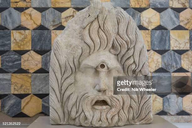 Stone 1st century AD Roman mask of the giant Cyclops in the Orange Museum in the city of Orange, in Provence, France