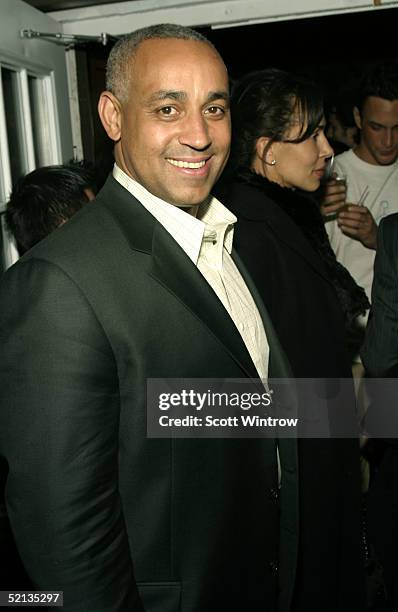 Omar Minaya is seen backstage at the W lounge during the Olympus Fashion Week at Bryant Park February 4, 2005 in New York City.