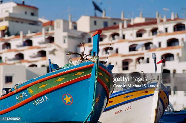 fishing boats in portugal - distrito de faro portugal fotografías e imágenes de stock