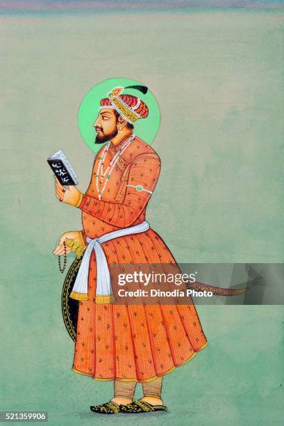 miniature painting of mughal emperor aurangzeb, india, asia - mughal emperor of india stock pictures, royalty-free photos & images