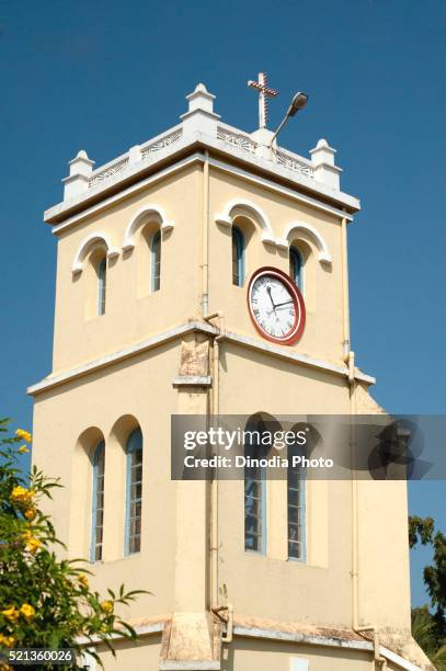 watch tower of saint paul church, mangalore, karnataka, india - mangalore fotografías e imágenes de stock