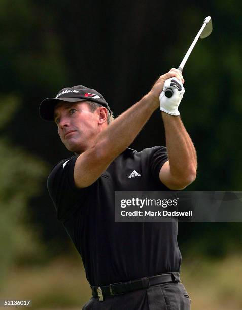Peter Lonard of Australia plays an approach shot on the seventh hole during day three of the 2005 Heineken Classic at the Royal Melbourne Golf Club...