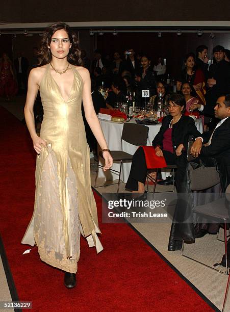 Model walks the runway at the Amba Project Benefit For Tsunami Relief fashion show during Olympus Fashion Week at Christie's February 4, 2005 in New...