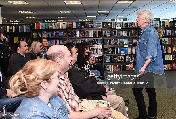 Musician Graham Nash talks to fans before signing copies of his new album 'The Path Tonight' at Barnes & Noble Citigroup Center on April 15, 2016 in...