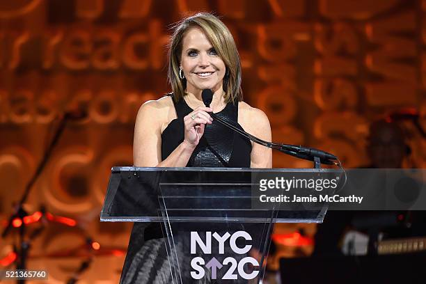 Co-Founder & SU2C Council of Founders and Advisors, Katie Couric speaks onstage during Stand Up To Cancer's New York Standing Room Only, presented by...