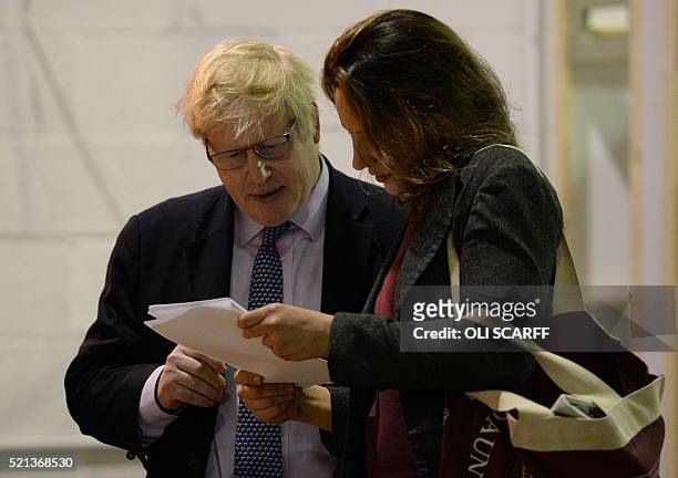 London Mayor and Conservative MP for Uxbridge and South Ruislip, Boris Johnson waits backstage before addressing campaigners during a rally for the...