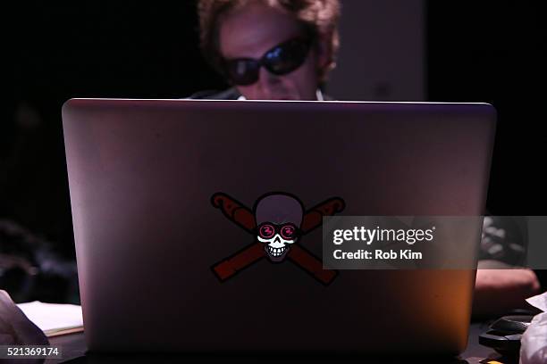 Hacker using a laptop computer at the Hacked By Def Con Press Preview during the 2016 Tribeca Film Festival at Spring Studios on April 15, 2016 in...