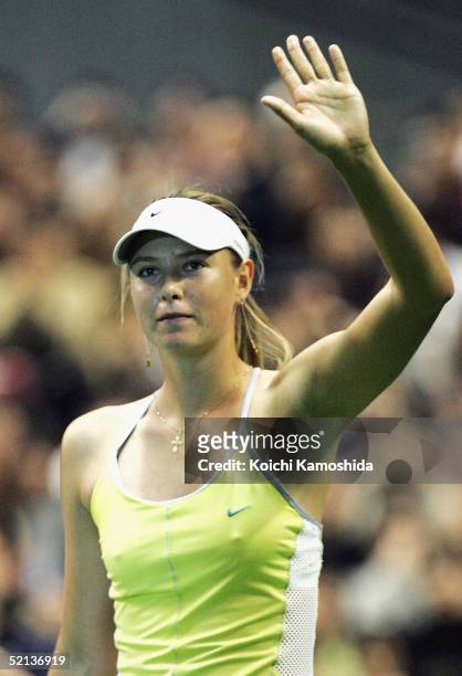 Maria Sharapova of Russia celebrates victory during her semi final women's single match against Shinobu Asagoe of Japan at the Pan Pacific Open...