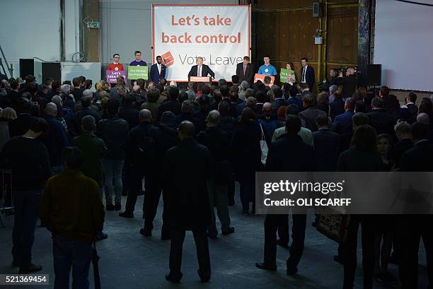 London Mayor and Conservative MP for Uxbridge and South Ruislip, Boris Johnson addresses campaigners during a rally for the "Vote Leave" campaign,...