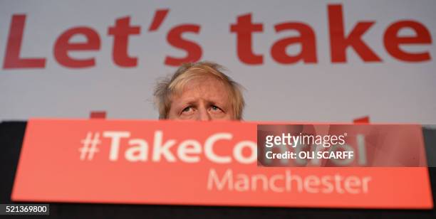 London Mayor and Conservative MP for Uxbridge and South Ruislip, Boris Johnson addresses campaigners during a rally for the "Vote Leave" campaign,...