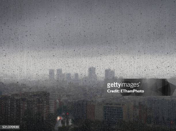 barcelona in the rain - bad weather on window stock pictures, royalty-free photos & images