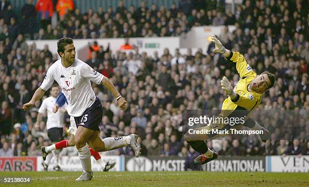 Mido of Tottenham scores his debut goal, during the FA Barclays Premiership match between Tottenham Hotspur and Portsmouth at White Hart Lane on...