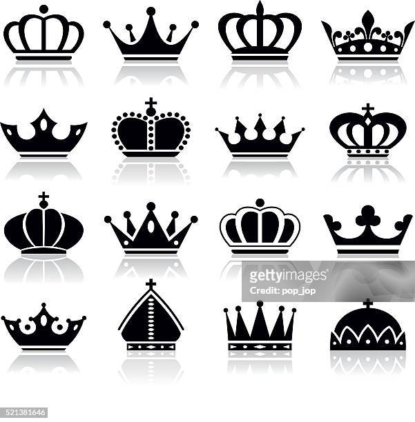 crown set - illustration - medieval queen crown stock illustrations