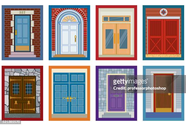eight doors - front door stock illustrations
