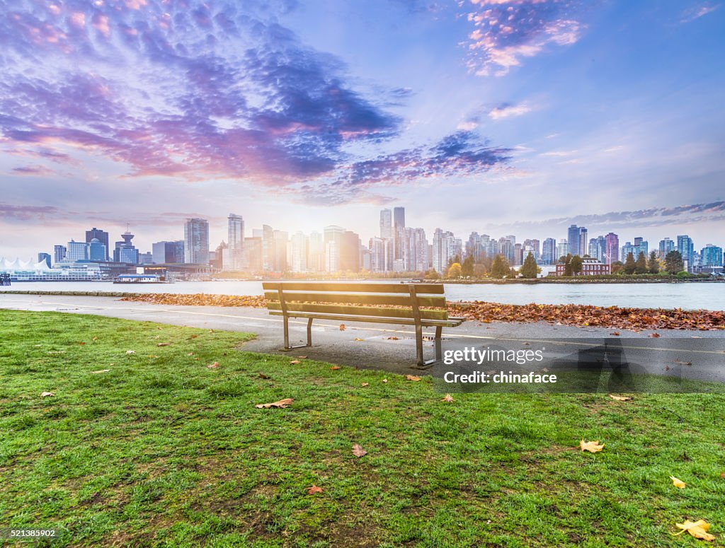 Vancouver skyline in sunrise