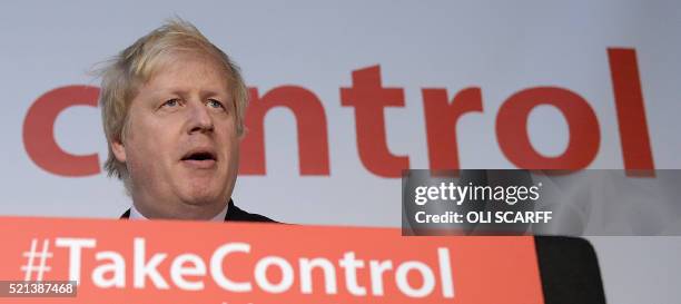 London Mayor and Conservative MP for Uxbridge and South Ruislip, Boris Johnson addresses campaigners during a rally for the "Vote Leave" campaign,...