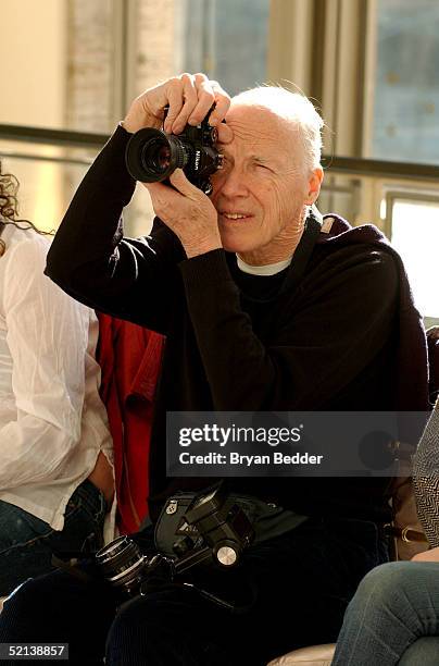 Photographer Bill Cunningham attends the Mary Ping Fall 2005 fashion show during Olympus Fashion Week February 5, 2005 in New York City.
