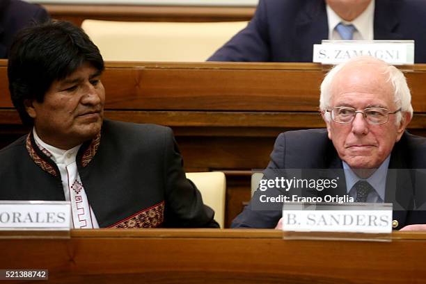 Democratic presidential canditate Bernie Sanders and Bolivia's President Evo Morales attend 'Centesimus Annus 25 Years Later Symposiumon' at the...