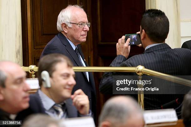 Democratic presidential canditate Bernie Sanders attends 'Centesimus Annus 25 Years Later Symposiumon' at the Casina Pio IV April 15, 2016 in Vatican...