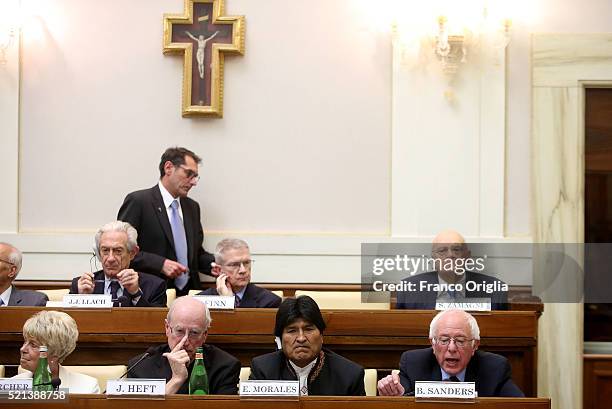 Democratic presidential canditate Bernie Sanders and Bolivia's President Evo Morales attend 'Centesimus Annus 25 Years Later Symposiumon' at the...