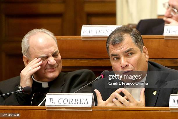 Ecuadorean President Rafael Correa attends 'Centesimus Annus 25 Years Later Symposiumon' at the Casina Pio IV April 15, 2016 in Vatican City,...