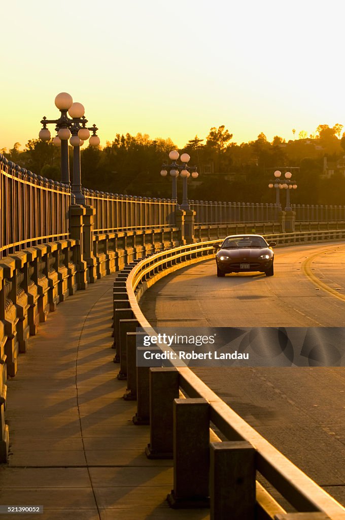 Car Traversing Historic Colorado Street Bridge, Pasadena CA