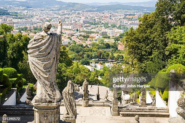 statues on staircase at bom jesus do monte sanctuary - braga district stock pictures, royalty-free photos & images