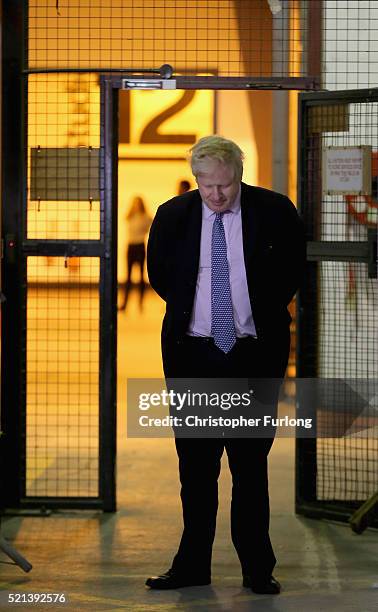 London Mayor Boris Johnson during a rally for the 'Vote Leave' campaign on April 15, 2016 in Manchester, England. Boris Johnson is taking part in a...