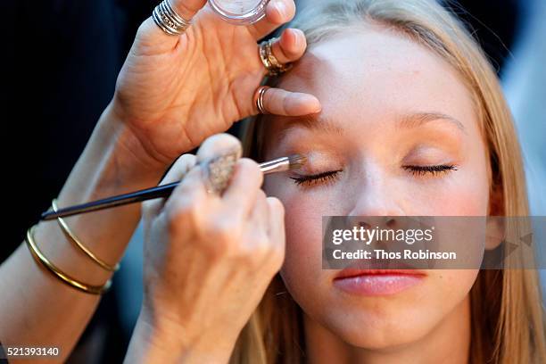 General backstage atmosphere at Mary Kay At Reem Acra Bridal S/S '17 - Presentation And Backstage on April 15, 2016 in New York City.