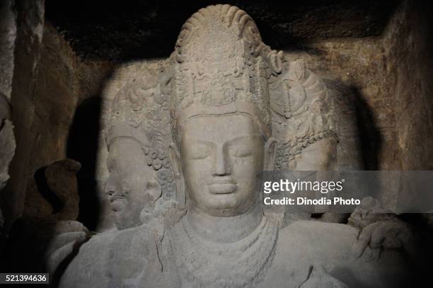 statue of shiva elephanta caves, mumbai, maharashtra, india, asia - elephanta caves stock pictures, royalty-free photos & images